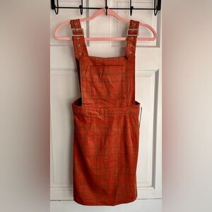 NWT Lulus orange plaid overall dress XS